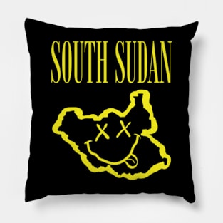 Vibrant South Sudan Africa x Eyes Happy Face: Unleash Your 90s Grunge Spirit! Smiling Squiggly Mouth Dazed Smiley Face Pillow