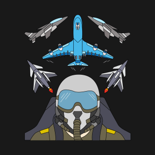 Cool Fighter Pilot Design with Jets and Airplane T-Shirt