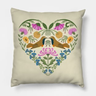 Folk Art Love Birds Pillow