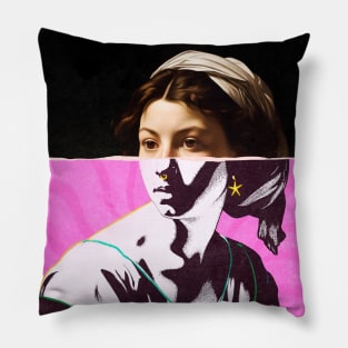 Woman Stare Collage Pink Pop Art Pillow