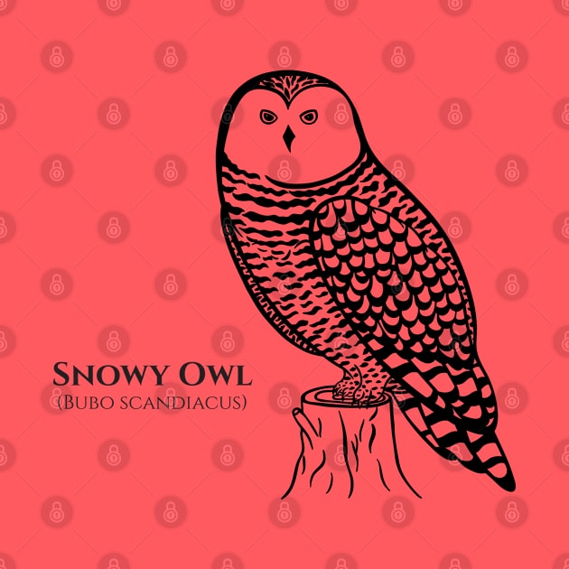 Snowy Owl with Common and Scientific Names - detailed bird design by Green Paladin