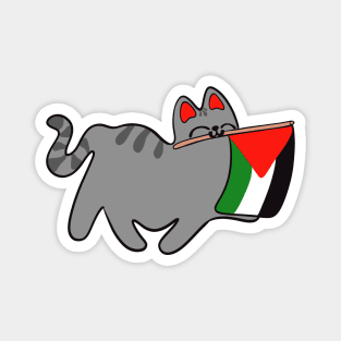 Free Palestine Cute Cat holding Palestinian Flag Magnet