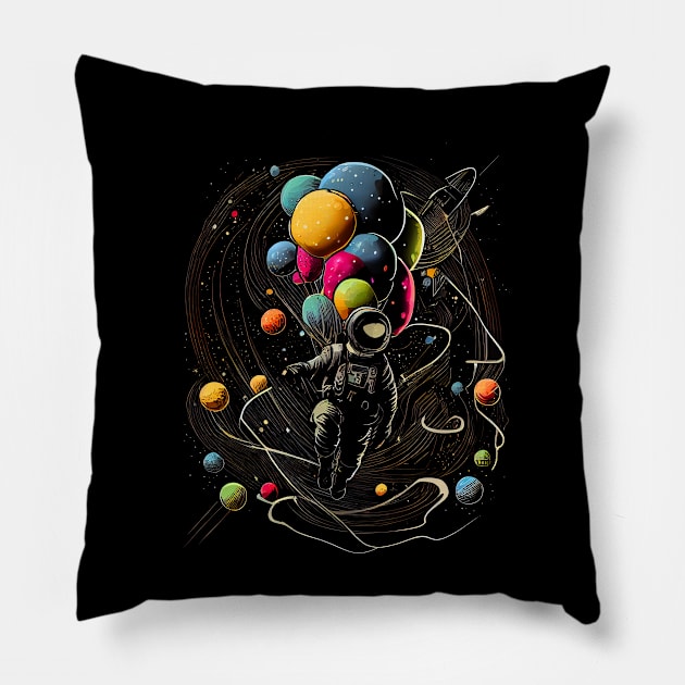 Astronaut Holding Planet Balloons Astronomy Saturn Cosmonauts Jupiter Outer Space Space Travel Spaceship Planetary Mars Space Solar System Cosmonaut Pillow by Evergreen Daily