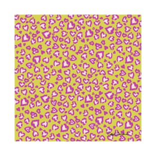 Valentine Leopard Pattern in Plum on Yellow T-Shirt