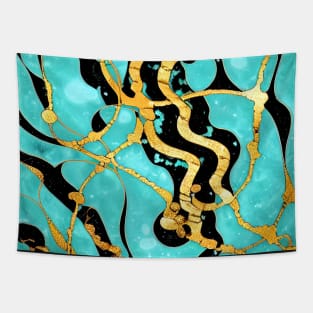 Turquoise Marbling with Gold and Black Tapestry