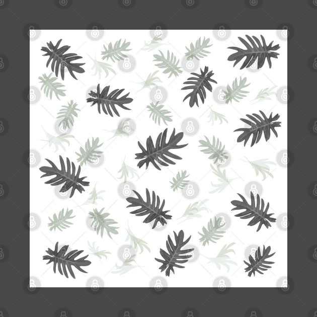 Autumn fall tropical palm leaves pattern blackwhite on white by PrintedDreams