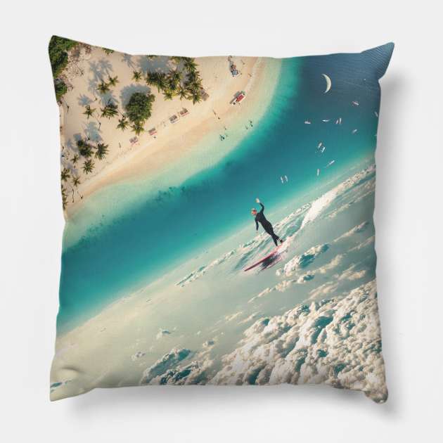 Surfing planet Pillow by karadoc