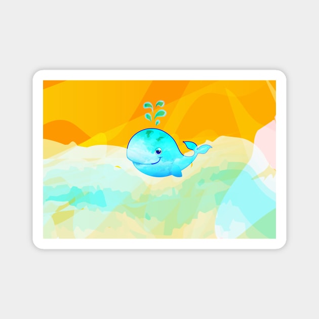Cute Smile Blue Whale Magnet by Salma Ismail