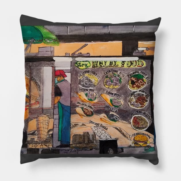 Halal Cart Pillow by mylockdownsketchbook