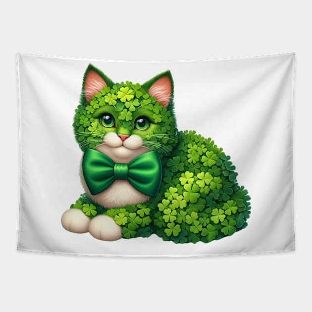 Clover Turkish Van Cat St Patricks Day Tapestry by Chromatic Fusion Studio