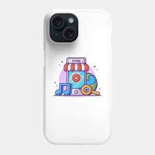 Mobile Music Shop with Note Cartoon Vector Icon Illustration Phone Case