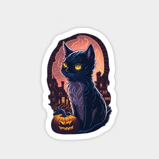 Meowloween Black Cat & Pumpkin - Happy Halloween! Magnet