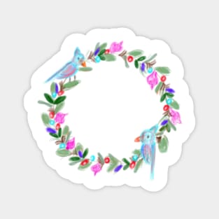 Christmas watercolor wreath bird Magnet