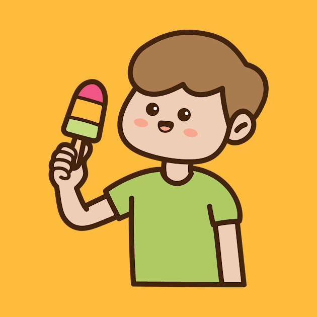 Boy eat ice cream by yellowline