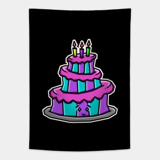 Cute Little Happy Birthday Cake with Blue and Purple Celebration Vibes Gift - Birthday Tapestry