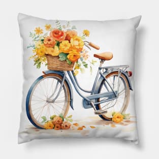 Journey of Blooms: Pedaling Through Petal-Filled Paths Pillow