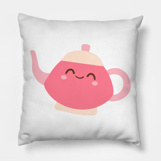 Cute Pink Tea-Pot Kawaii Pillow by IstoriaDesign