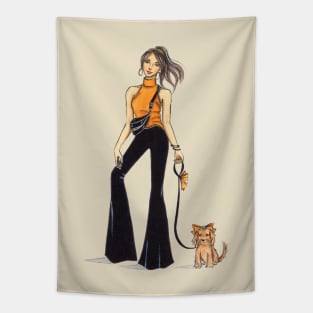 Stylish Girl with Her Cute Dog Tapestry