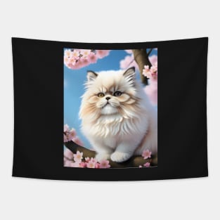 Persian cat in a cherry blossom tree - Modern digital art Tapestry