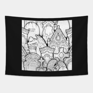 Vintage Graveyard illustration Tapestry