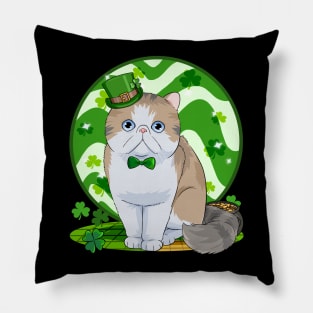 Exotic Shorthair Cat St. Patricks Day Irish Leprechaun Pillow