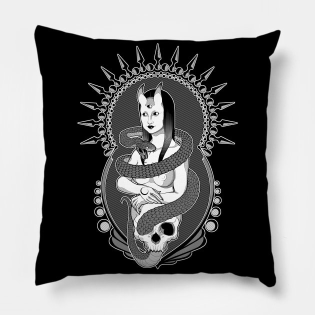 Lady dark Mona Lisa - Black version Pillow by ToleStyle