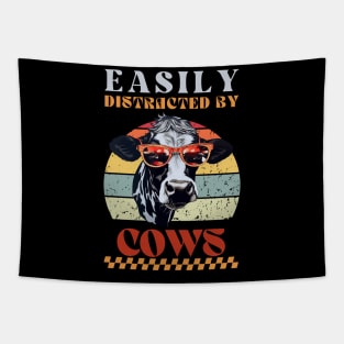 Easily Distracted by Cows - Funny Animal Design Tapestry