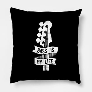 Bass is My Life Bass Guitar Headstock Dark Theme Pillow