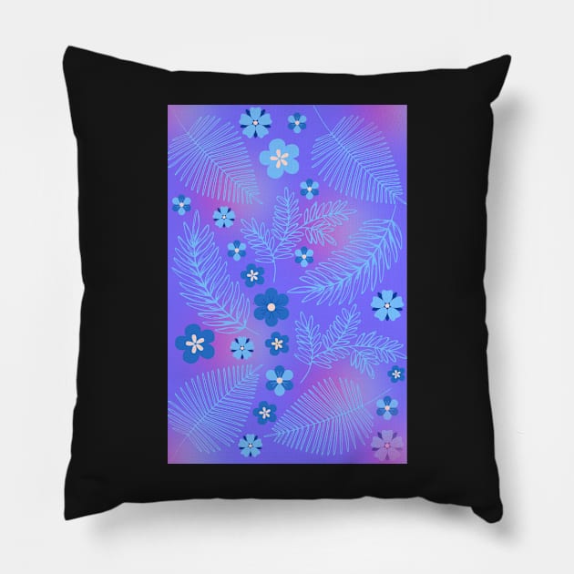 Light Blue leaves and flowers pattern Pillow by PedaDesign