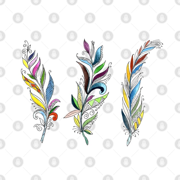 Hand Drawn Feather Colorful by Mako Design 