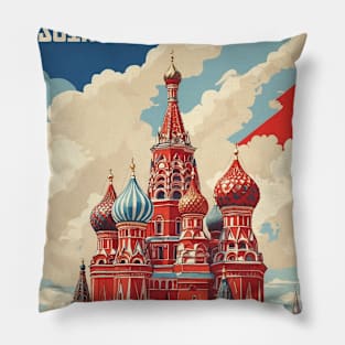 Red Square Russia Vintage Tourism Poster Pillow