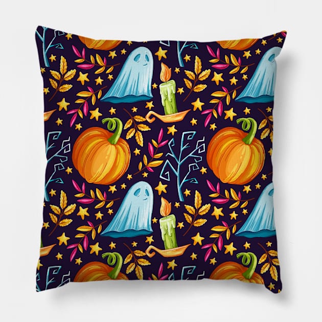 Halloween Seamless Pattern Pillow by aquariart