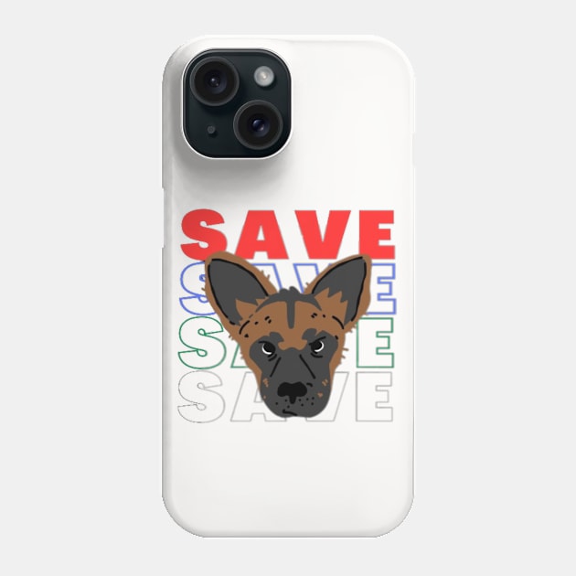 Save African Wild Dog Phone Case by Jerry the Artist