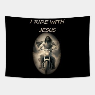 Jesus on a motorcycle Tapestry