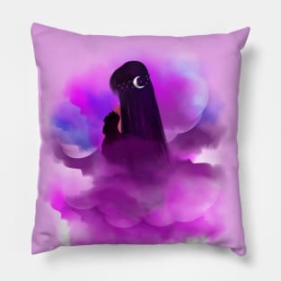 Dreaming girl in the purple sky Pillow