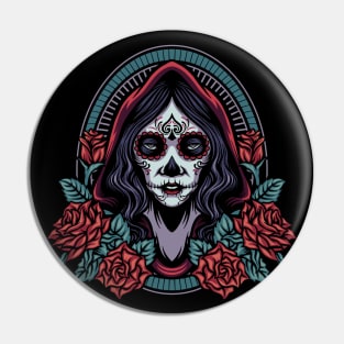 Dia de los Muertos Woman with Roses Pin