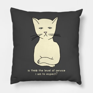 Funny, cranky, snobby cat: "Is THIS the level of service I am to expect?" Pillow