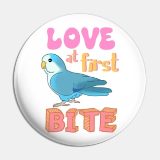 Love at first bite Blue Quaker Funny Birb merch Parrot Kawaii Pin