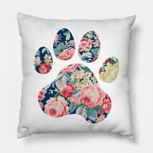 Navy Floral Paw Print Pillow