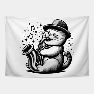 Cat Playing Saxophone Tapestry