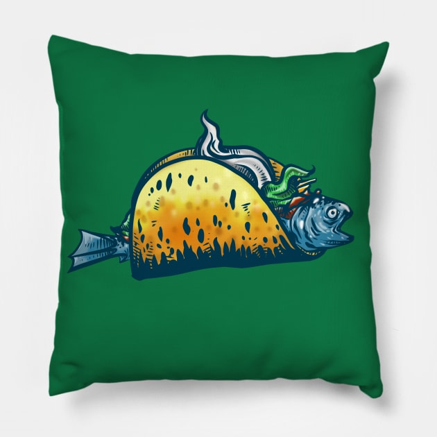 Fish Taco Drawing Pillow by Manfish Inc.