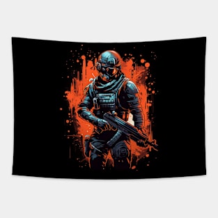 Nanotech Nomad: Futuristic Spore Soldier Tapestry