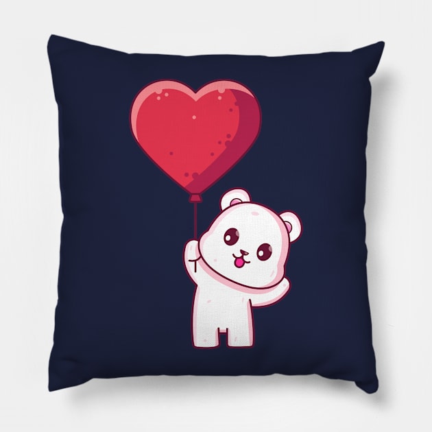 Cute polar bear holding love balloon Pillow by Ardhsells