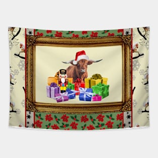 Highland Cow frame gift merry christmas Tapestry