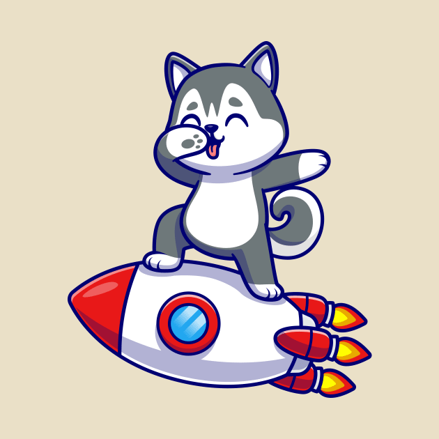 Cute Husky Dog Dabbing On Rocket Cartoon by Catalyst Labs