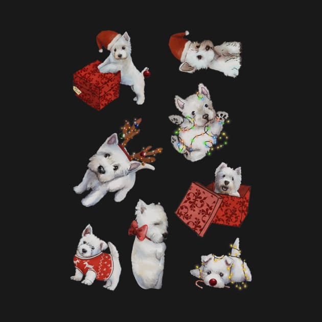 Christmas Westies sticker set by ArtInPi