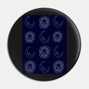 Silver sun and moon print Pin