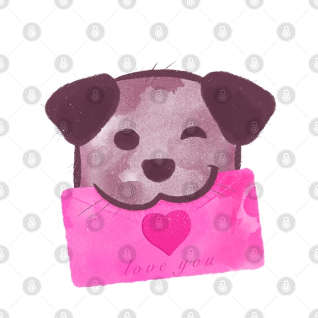 Cute dog with pink love letter by iulistration
