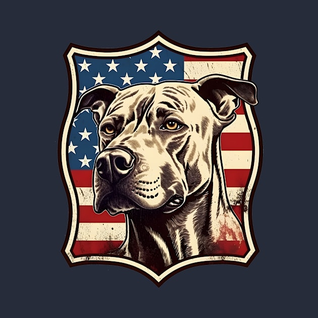 Pitbull on a vintage distressed American flag coat of arms by Clearmind Arts