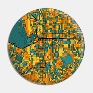 Pasadena Map Pattern in Orange & Teal Pin